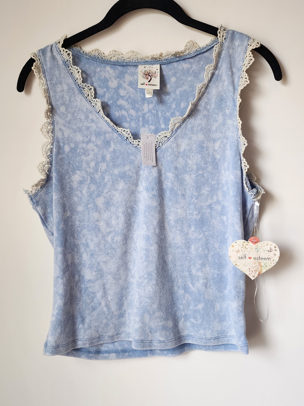 Light Blue Lace-Trim Tank Top